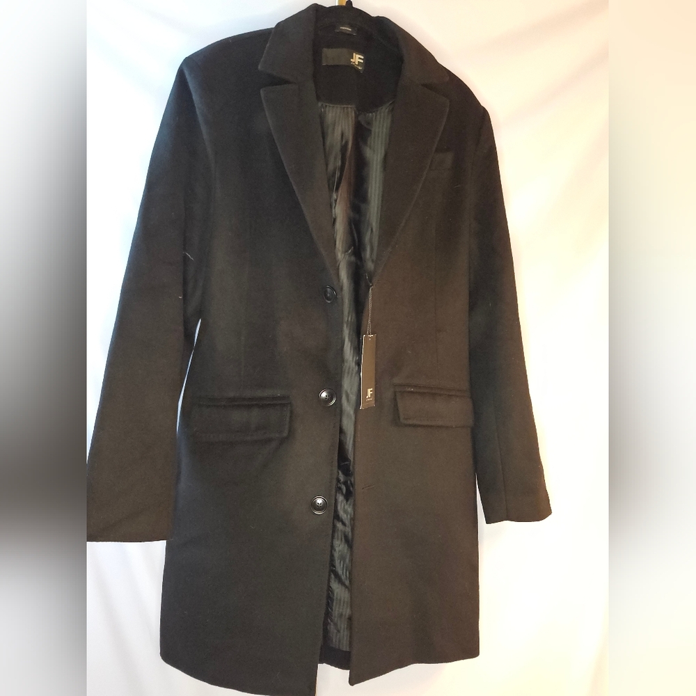 JF J.Ferrar Men's Black Wool Blend Trench Coat M